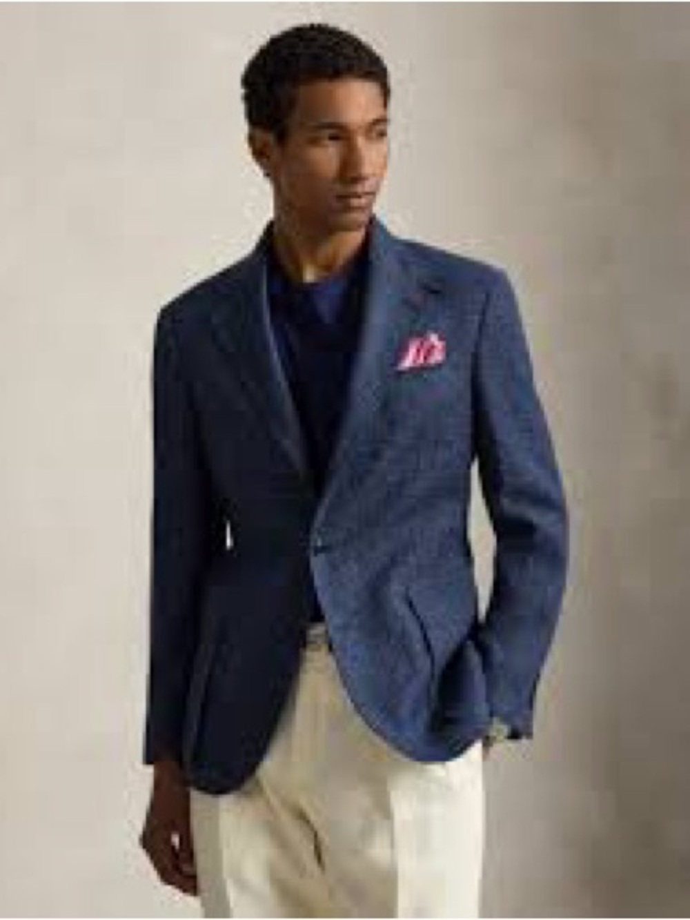 Henry Cotton's Navy Blazer with Pink Pocket Square
